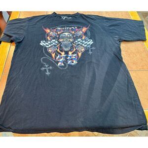 Avirex Skull Chains Tee Shirt Size XL Embroidered Grunge 100% Cotton Vibrant